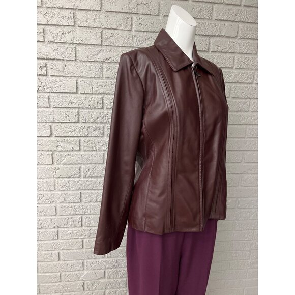 Preston & York Women Full Zip Front Burgundy Lamb Leather Jacket Size M - Picture 6 of 12